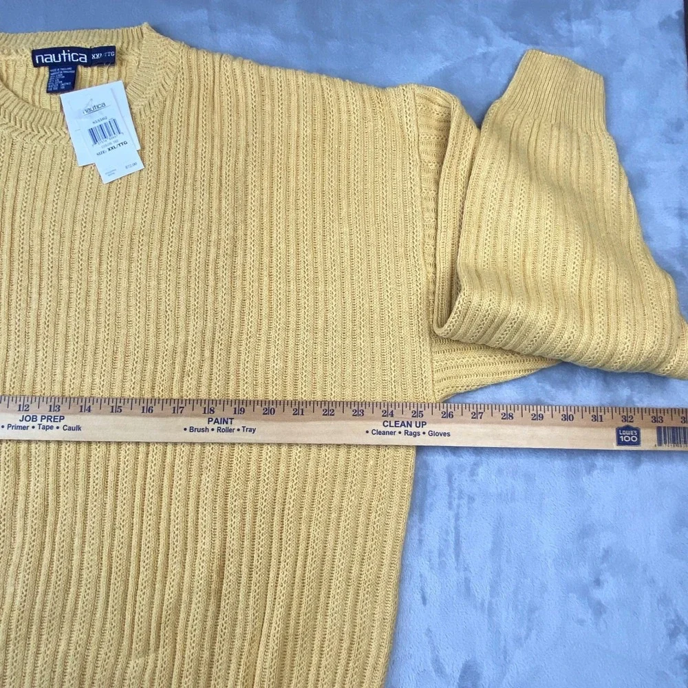 Nautica Mens XXL Yellow Linen Cotton Ribbed Cable Knit Crewneck Sweater NWT